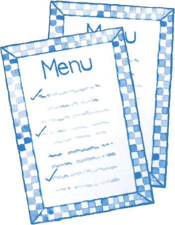 Whimsical illustration of a menu